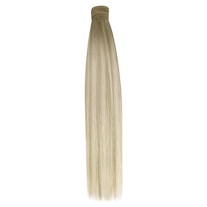Ve Sunny Hair Extensions Ponytail Real Human Hair Wrap Around Clip in Ponytail Hair Extensions Straight Extensions Human Hair for Women Ash Grey Balayage Platinum Blonde 20inch 80G