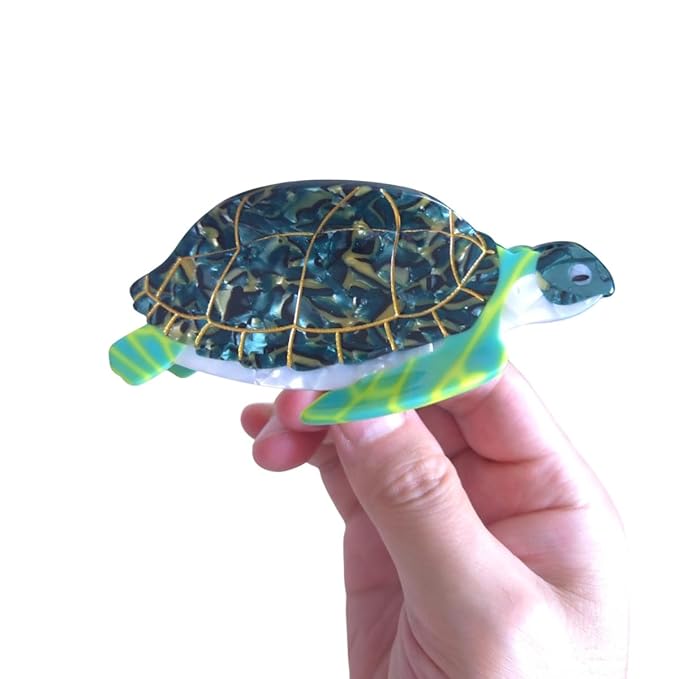 Cute Green Turtle Hair Clip,Funny Acetate Claw Clips for Women