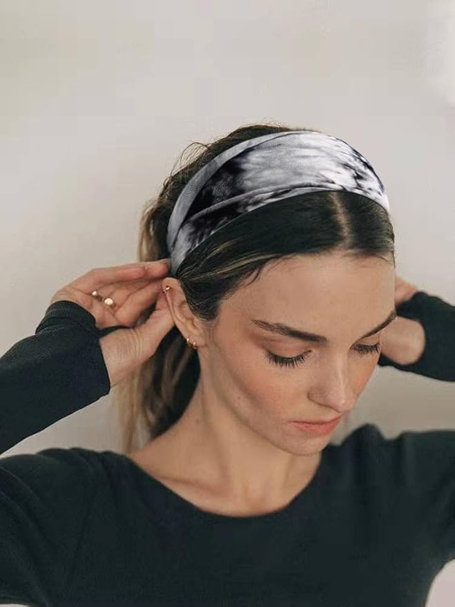 Huachi Headbands for Women Athletic Sweat Bands Tie Dye, Boho Head Bands for Workout Running Yoga Sports, Wide Turban Head Wrap for Thick Fine Hair Fashion Summer Hair Accessories, 6 Pack