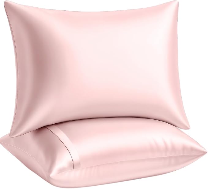 BLISSFORD Pink Satin Pillowcase with Zipper, for Hair and Skin Care, Feels Soft and Cool Like a Silk Pillowcase, Satin Pillow Cases 2 Pack, Slik Pillow Cover, Standard Size - Set of 2
