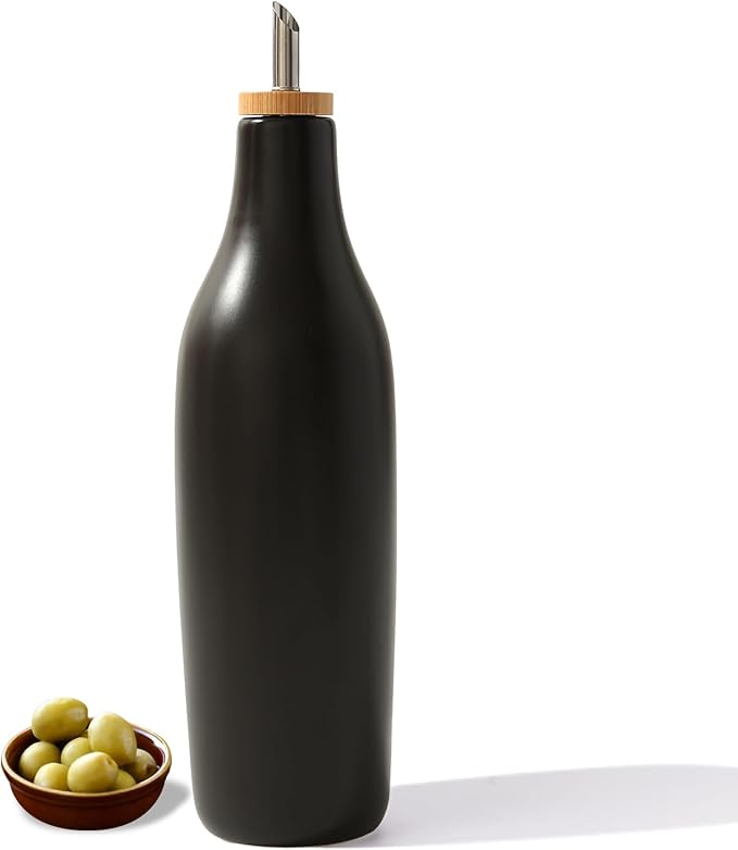 HOMCDALY Ceramic Olive Oil Dispenser for Kitchen, Stoneware 16oz Oil and Vinegar Bottles Dispenser, Kitchen Dispenser Bottle for EVOO Vinegar Syrups, Modern Farmhouse Design(B)