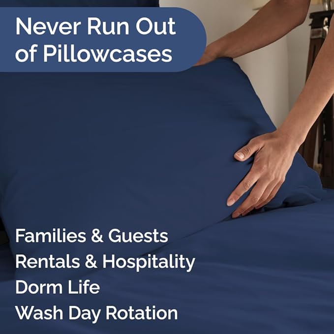 Queen Pillow Cases Set of 6 - Ultra Soft Hotel Quality Pillowcase Covers - Comfy, Cozy & Wrinkle Free - Shrink, Stain and Fade Resistant - Machine Washable Pillow Protectors - 6 Piece Set - Navy Blue