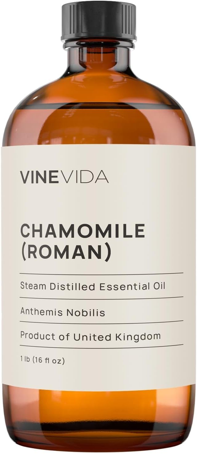VINEVIDA Chamomile Roman Essential Oil 16 oz - Pure, Undiluted Chamomile Oil for DIY Candle Scents and Soap Making - Safe for Skin Topical Use