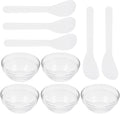 FRCOLOR Facial Mixing Bowls 5Pcs Clear Glass Spa Bowls for Facials with Stick Cosmetic Mask Beauty Supply Tool for Diy Face Mask and Hair Care