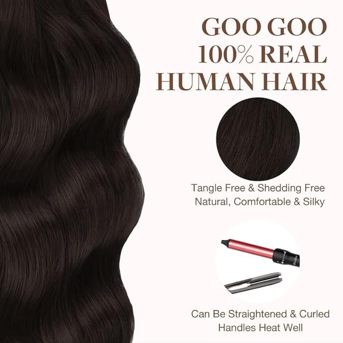GOO GOO Tape in Hair Extensions Human Hair, 2 Dark Brown, 24inch 100g 40pcs, Skin Weft Seamless Invisible, Silky Straight with Thick Ends, Remy Human Hair