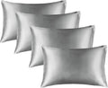 BEDELITE Satin Pillowcase for Hair and Skin, Super Soft Similar to Silk Pillow Cases 4 Pack with Envelope Closure, Cooling Pillowcases for Women Men (20"x36" King Size, Grey)