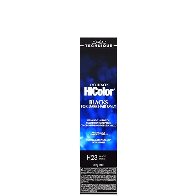 L'OREAL TECHNIQUE HiColor Violet & Black Shades Permanent Hair Color - Anti-Breakage Ceramide R Complex, Multi-Lift With No Brassiness, For Dark Bases and Long Lasting Color, H23 Black Plum