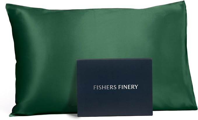 Fishers Finery 19mm 100% Pure Mulberry Silk Pillowcase, Quality Tested (Dark Green, K)