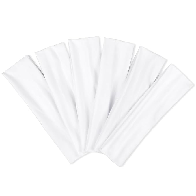 TERSE White Women's Non-Slip Elastic Sweat Hairbands - Soft Fabric Thin Hair Wraps for Short Hair, Workout, Yoga, Running, Sports, Girls
