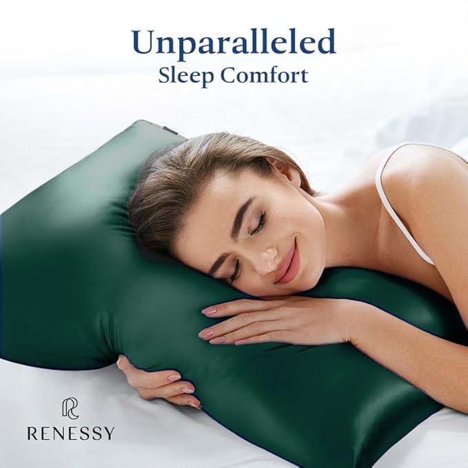 Premium Silk Pillowcase 100% Organic Mulberry Silk, 22 Momme, Grade 6A - Oeko-Tex Certified in Germany - Luxury for Hair & Skin, 1 Piece (Queen Size 20x30 Inches, Emerald Green)