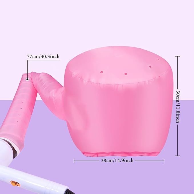Hooded Hair Dryer Bonnet - Fast-Drying Bonnet Hair Dryer for Natural Hair, Deep Conditioning, Styling, & Curl Enhancing - Adjustable Fit, Heat Distribution, Portable & Lightweight for Travel（Pink）