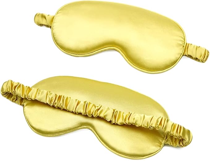 100% Natural Mulberry Soft Silk Sleep Mask, Light Blocking Eye Masks for Sleep, Night Blindfold Eye Mask Cover for Men and Women, Sleeping Night Mask for Travel (Gold)