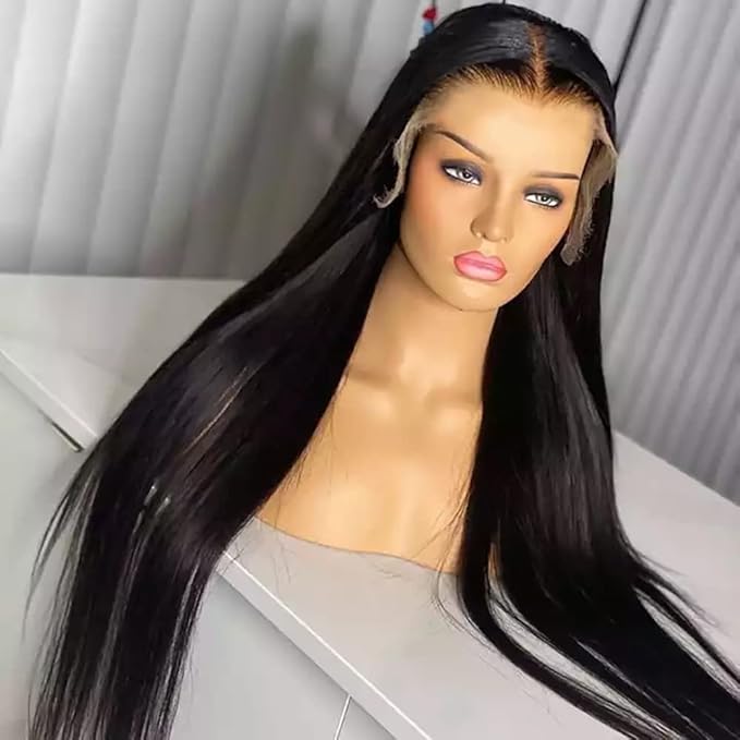 13X6 HD Lace Front Wigs Human Hair Wigs with Baby Hair for Black Women Pre Plucked Straight Brazilian Virgin Hair Lace Frontal Wig Natural Black Color 180% Density 22 Inch