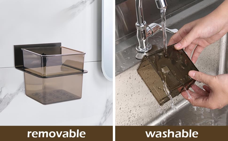 Toothbrush Holder Toothpaste Holder with Wall Mount for Family, Metal Frame & Plastic Black Bathroom Organizer Set with Adhere Tape for Bathroom -one Pack