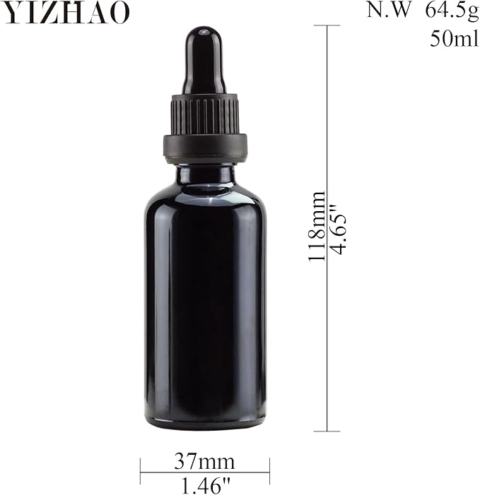 YIZHAO Black Glass Dropper Bottle 2oz, Tincture Bottles with Glass Dropper, for Essential Oils, Aromatherapy, Cosmetic, Laboratory, Pharmacy, Liquids, Travel –12 Pcs