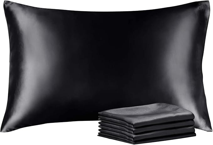 BEDELITE Satin Pillowcase with Zipper 4 Pack, Dark Grey Pillow Cases Queen Size, Super Soft and Cooling Similar to Silk Pillow Cases, Gift for Women Men(20x30 Inches)