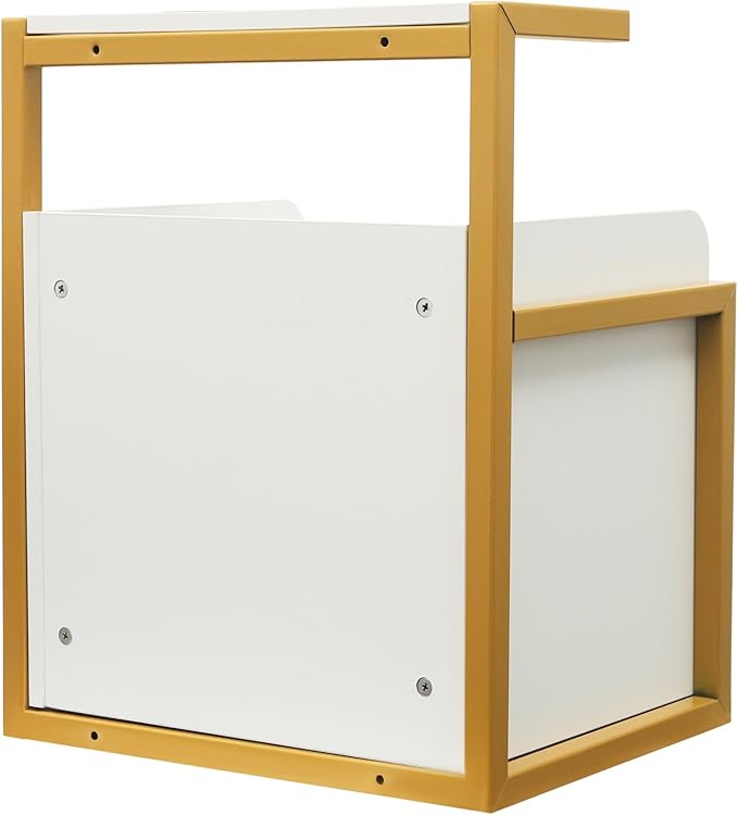 Suspended Salon Station for Hair Stylist, Wall Mounted Styling Salon Station Storage Cabinet w/2*Drawers &Hair Dryer Stand,Floating Nightstand Stylist Storage Cabinet for Home (Gold+White)