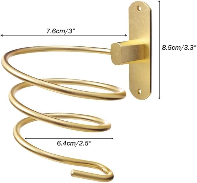 Blow Dryer Holder Wall Mounted Bathroom Hair Dryer Hanger Hair Tool Organizer for Full Size Dryer Swivel Storage Rack with Armrests for Flat Iron Curling Iron Space Saving Design (Gold)