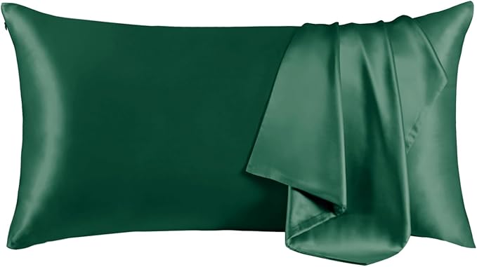 THXSILK 100% Mulberry Silk Pillowcase for Hair and Skin Heath, Best Gift Choice, Grade 6A+ Silk, Mulberry Silk Pillow Cover with Zipper, 1pc(California King Size 20"x40", Emerald Green)