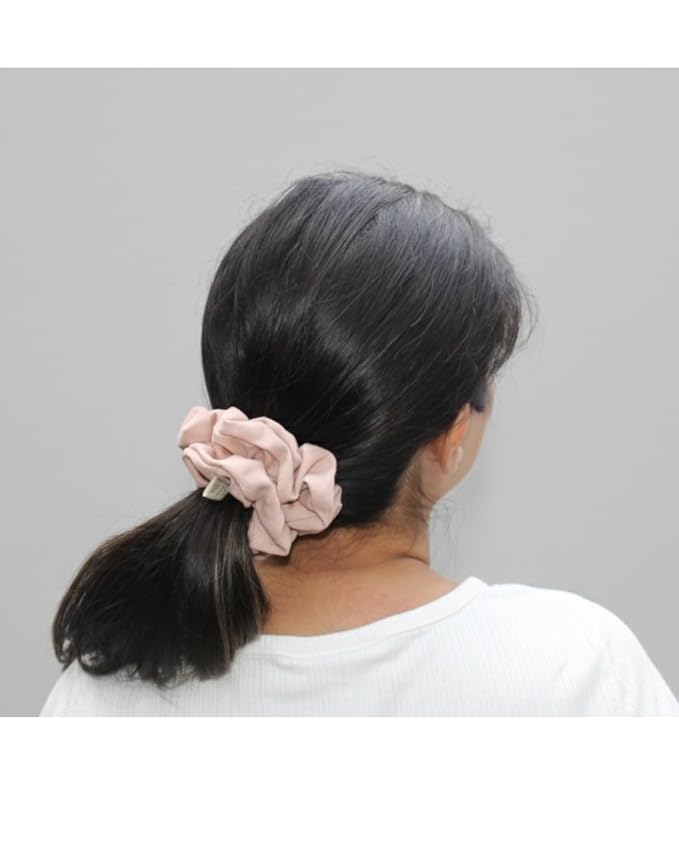 Handmade Linen Scrunchie Bundle for Women – Set of 3 Neutral Hair Ties – 100% Linen Fabric, Gentle on Hair, Woman Gift Set (Mocha)