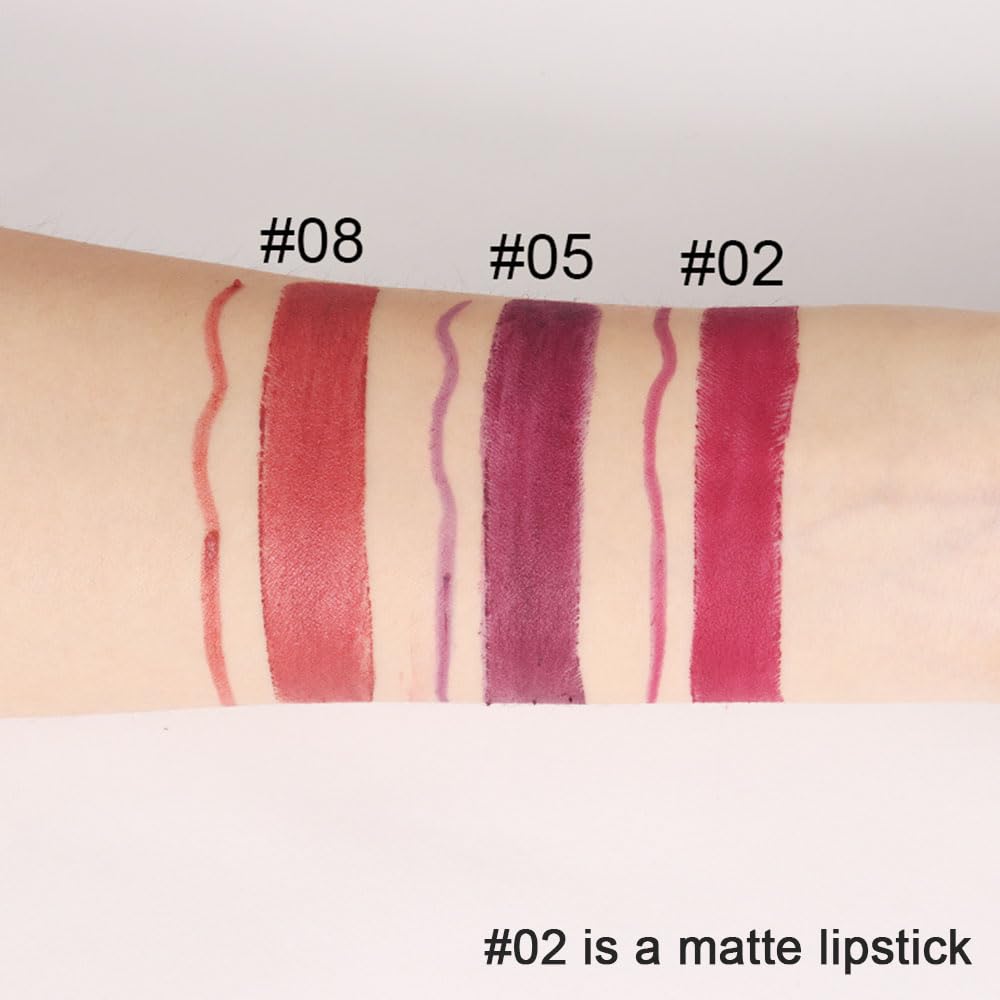 Kaely 2-in-1 Plum Red Lip Liner & Lipstick Set Kit for Women, Matte Lips Kit with Lip Liner Lip Stains Long Lasting Waterproof 24 Hour Lipstick and Lip Liners Combo Lipliners Pencil Set 02