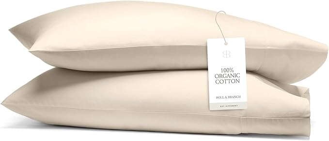Boll & Branch Signature Hemmed Pillowcase Set - King, Natural - Luxury 100% Organic Cotton - Buttery Soft and Breathable - Softer with Every Wash - 2 Pillowcases Included
