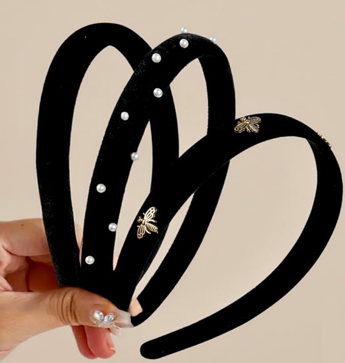 Huachi Black Headbands for Women Velvet, Wide Padded Headband for Girls Non Slip, Trendy Headbands for Women’s Hair, Fashion Hair Accessories 3PCS