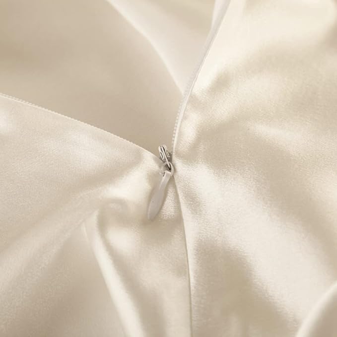 Satin Silk Pillowcase for Hair and Skin, Black Pillow Cases Standard Size Set of 4 Pack Super Soft Pillow Case with Zipper Closure (Beige, Queen(4 Pack))