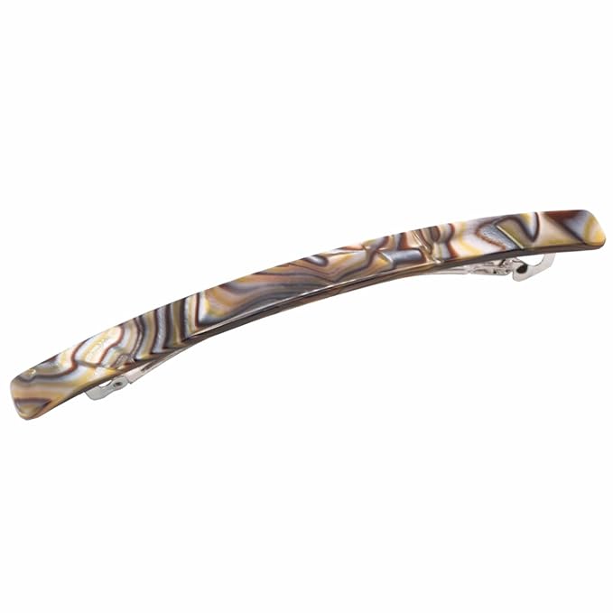 French Amie Long and Thin Large 4" Celluloid Automatic Handmade Hair Clip for Girls Strong Hold No Slip Grip Hair Claw Clips for Women, Made in France (Onyx)