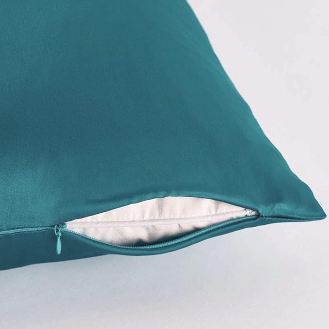Satin Silk Pillowcase for Hair and Skin, Black Pillow Cases Standard Size Set of 4 Pack Super Soft Pillow Case with Zipper Closure (Teal, Queen(4 Pack))