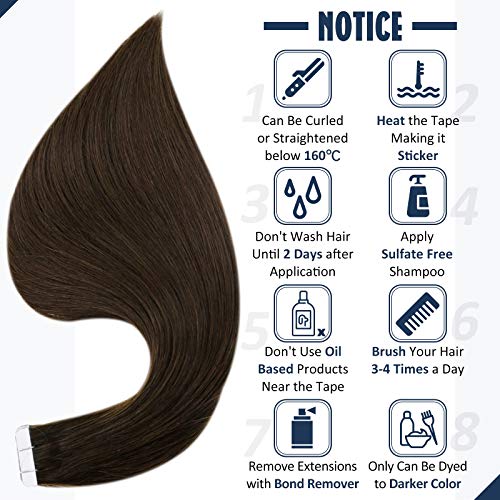 Full Shine Seamless Tape in Hair Extensions Human Hair Color 2 Dark Brown 22Inch Ombre Tape in Hair Extensions 20Pcs 50Gram Invisible Hair Extensions Real Human Hair Tape in Add Length