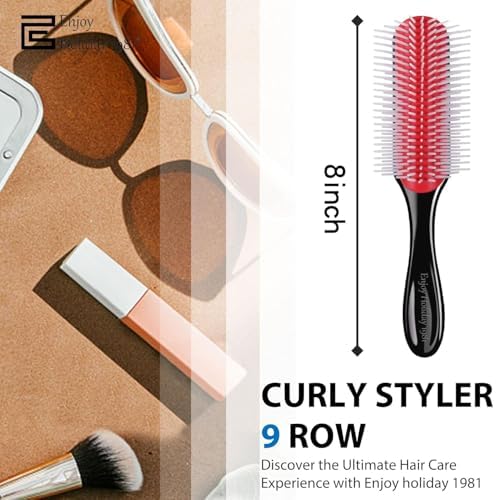 Hair Brush for Women Men Curly Wet or Dry Hair Classic Detangling Brushes 7 Row for Natural Thick Hair, Blow Styling Separating, Shaping Defining Curls Tools Travel Bristle Black Hairbrush