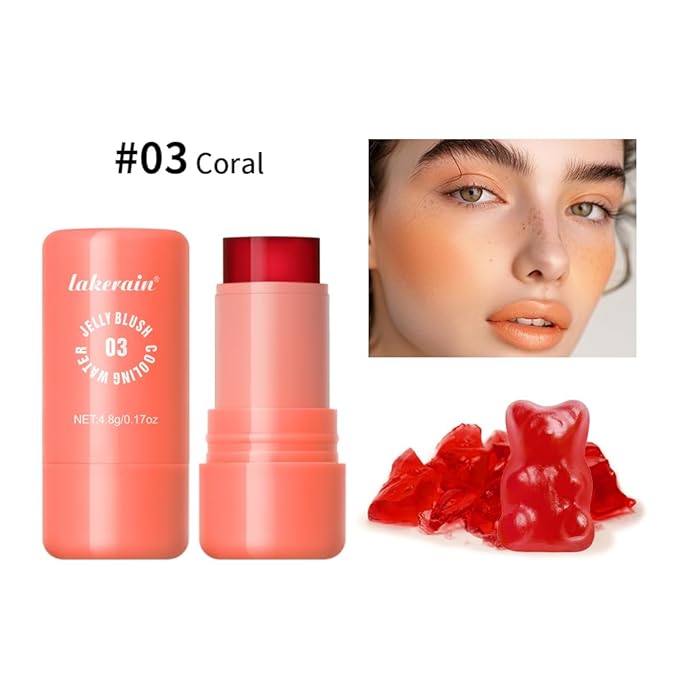 Multi-Use Cooling Water Jelly Blush/Lip Tint & Eye Shadow - Sheer Stain withBuildable Watercolor Finish - Long-Lasting Moisture - 1,000+ Swipes Per Stick - Jelly Texture for Lip & Cheek (Coral)