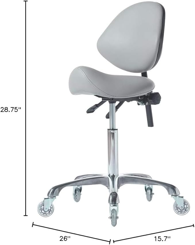 Adjustable Hydraulic Roller Saddle - Heavy Duty (450 lbs) - Beauty Salon, Massage, Clinic and Office - Grey