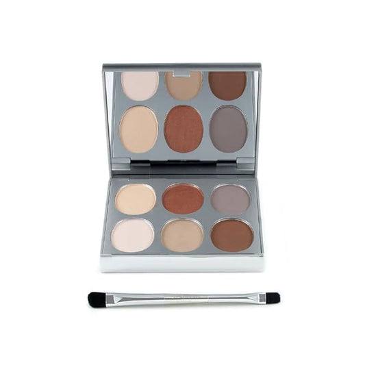 Jerome Alexander New Again Eyeshadow Palette & Brush, 6 Buildable & Blendable Micronized Powder Shades (Basic Choice)