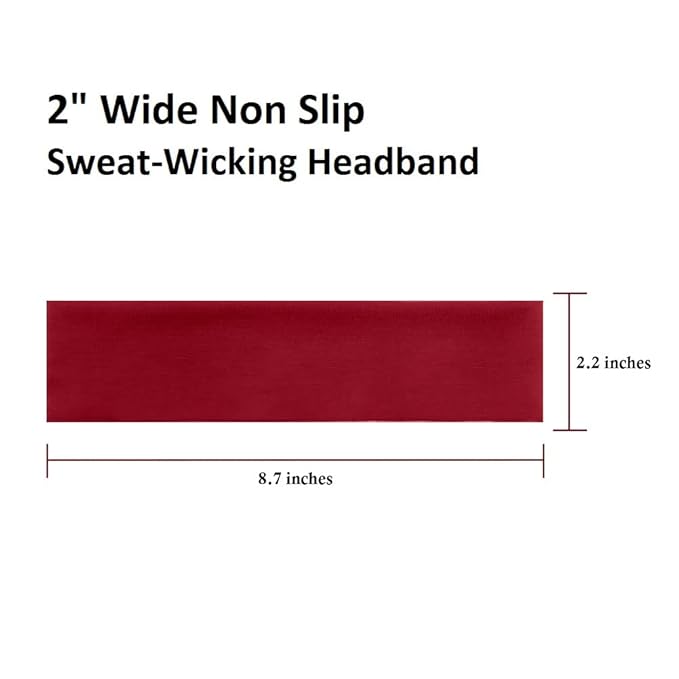 TERSE Women's Non Slip Elastic Sweat Headbands, Soft Fabric Hair Bands, 6 Count (Pack of 6), 2.25 inches Wide, Sports Headbands, Female, Adult