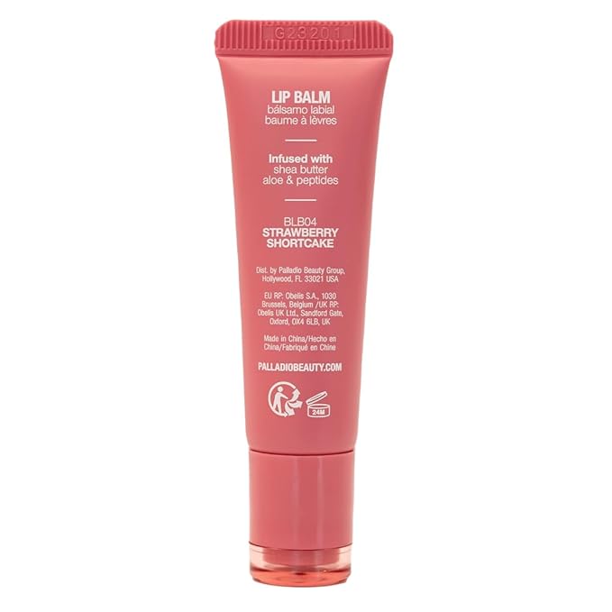 Palladio Butter Balm - Hydrating Lip Balm with Sheer Tint, Aloe, Peptides, Shea Butter, and Vegan Formulation for Instant Moisture, Shine, and Soothing Lip Care, Strawberry Shortcake
