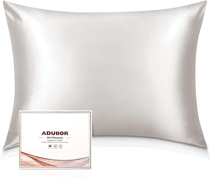 Adubor 100% Silk Pillowcase - Mulberry Silk Pillow Cases, 23 Momme 6A Grade Fibers, Silk Pillow Case for Hair and Skin Health, with Hidden Zipper (Queen 20''x30'', Lvory White, 1PC)