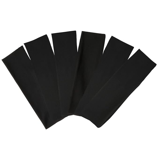 TERSE Black Headbands for Women's Short Hair - Non Slip Elastic Sweat Hairbands, Soft Fabric Hair Wraps for Workout, Yoga, Running, Sports, and Girls