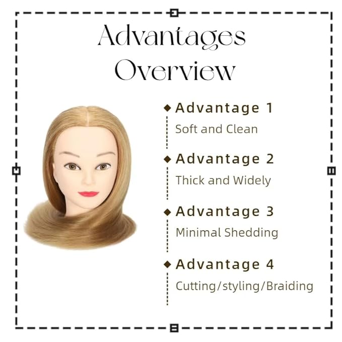 80% Real Hair Mannequin Head Training Head Manikin Cosmetology Doll Head for Hairdresser Practice Braiding Hair Styling with Clamp stand 26-28inch