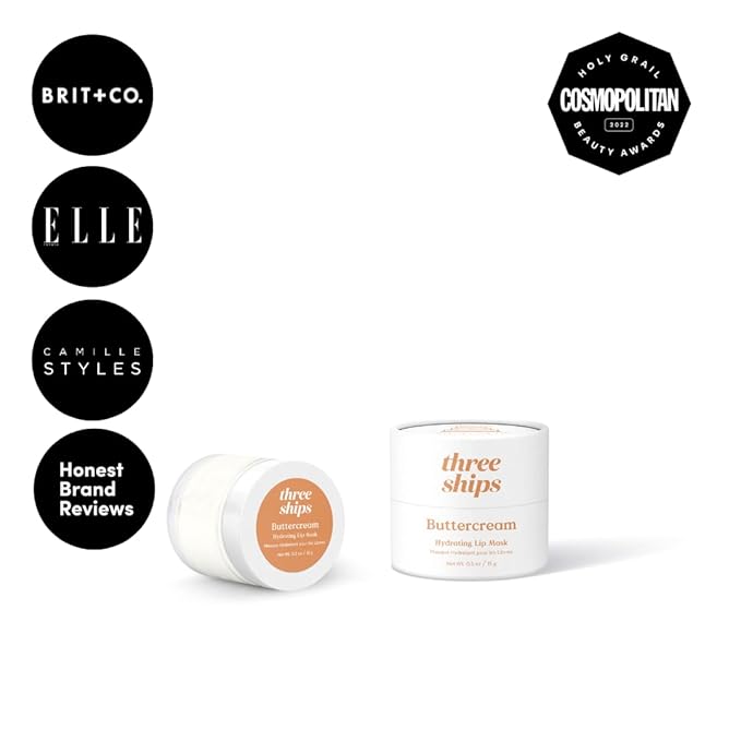 Three Ships Buttercream Hydrating Lip Mask – Intensive Vegan Lip Moisturizer – As Seen on TV – Soothing, Natural Lip Conditioner Treatment for Dry, Damaged Lips, 15g