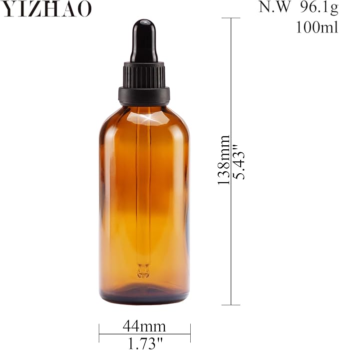 YIZHAO Amber Glass Dropper Bottle 4oz, Tincture Bottles with Glass Dropper, for Essential Oils, Aromatherapy, Cosmetic, Laboratory, Pharmacy, Liquids, Travel –4 Pcs