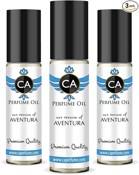 CA Perfume Impression of Aventura For Men Replica Fragrance Body Oil Dupes Alcohol-Free Essential Aromatherapy Sample Travel Size Concentrated Long Lasting Attar Roll-On 0.3 Fl Oz-X3