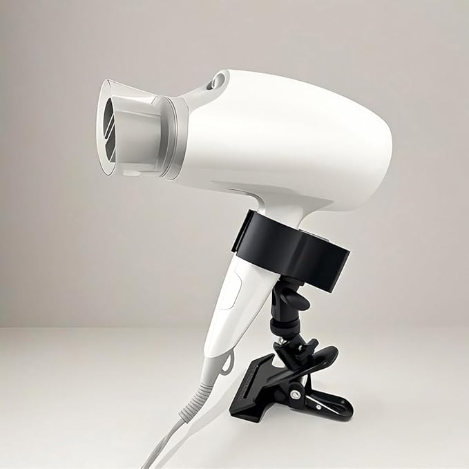 Hands Free Hair Dryer Holder Stand 360 Degree Rotating Sturdy Metal Base Strong Clamp Adjustable Flexible Blow Dryer Stand