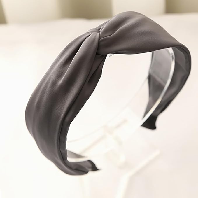 LONEEDY 5 Pack Wide Satin Hard Headband for Women, Girls’s Hair Band Silk Fabric Hair Hoop Accessories (Mixed colors D)