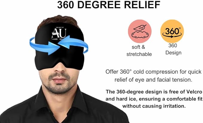 Migraine Relief Cap Ice Headache Hat – Hot & Cold Gel Therapy for Migraines, Tension & Sinus Pressure – 360° Cooling & Heating Headache Ice Pack for Men & Women (Black)