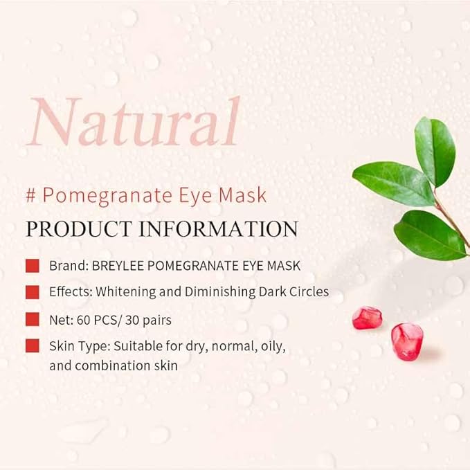 Pomegranate Eye Mask - 60 Pcs - reduces bags and dark circles under the eyes, tightens and improves ocular skin, all-natural extract, youthful appearance and reduces fine lines and wrinkles.