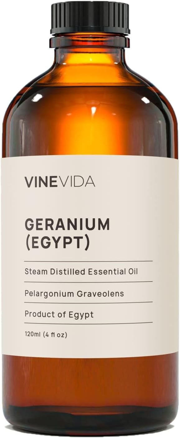 VINEVIDA Geranium (Egypt) Essential Oil 32 oz - Undiluted Geranium (Egypt) Oil 32 oz - Geranium (Egypt) Candle Oil Scent - DIY Candle Scents for Candlemaking - Bulk Essential Oil for Soap Making