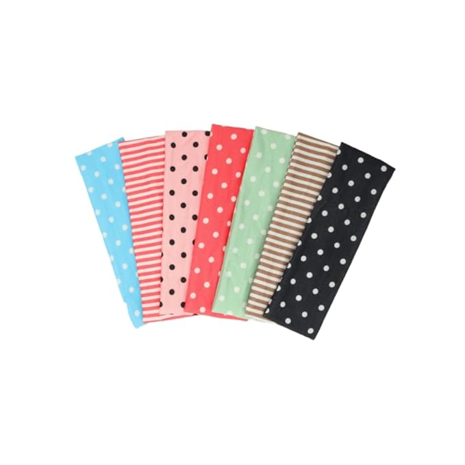 Polka Dot Headband,Stripe Head Bands 5 Pack Non Slip Soft Fabric Elastic for Girls Daily Heart Cute Hairbands, Fashion Striped Headbands for Women