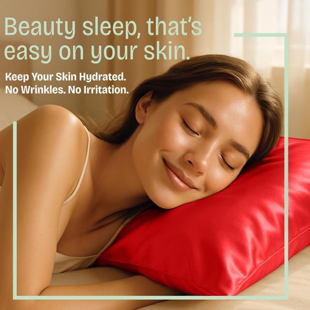 BLISSFORD Satin Pillowcase with Zipper, for Hair and Skin Care, Feels Soft and Cool Like a Silk Pillowcase, Red Satin Pillow Cases Set of 2, Slik Pillow Cover, Queen Size - 2 Pack